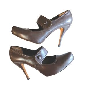 Max Studio Mary Jane Heels Brown Leather Pumps Size 7.5